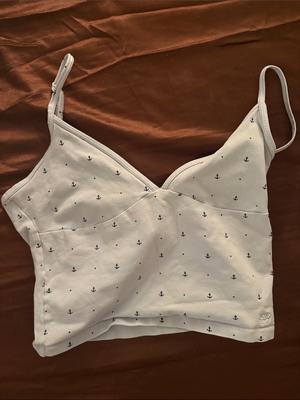 Aritzia White Cami with Navy Anchor Motif
